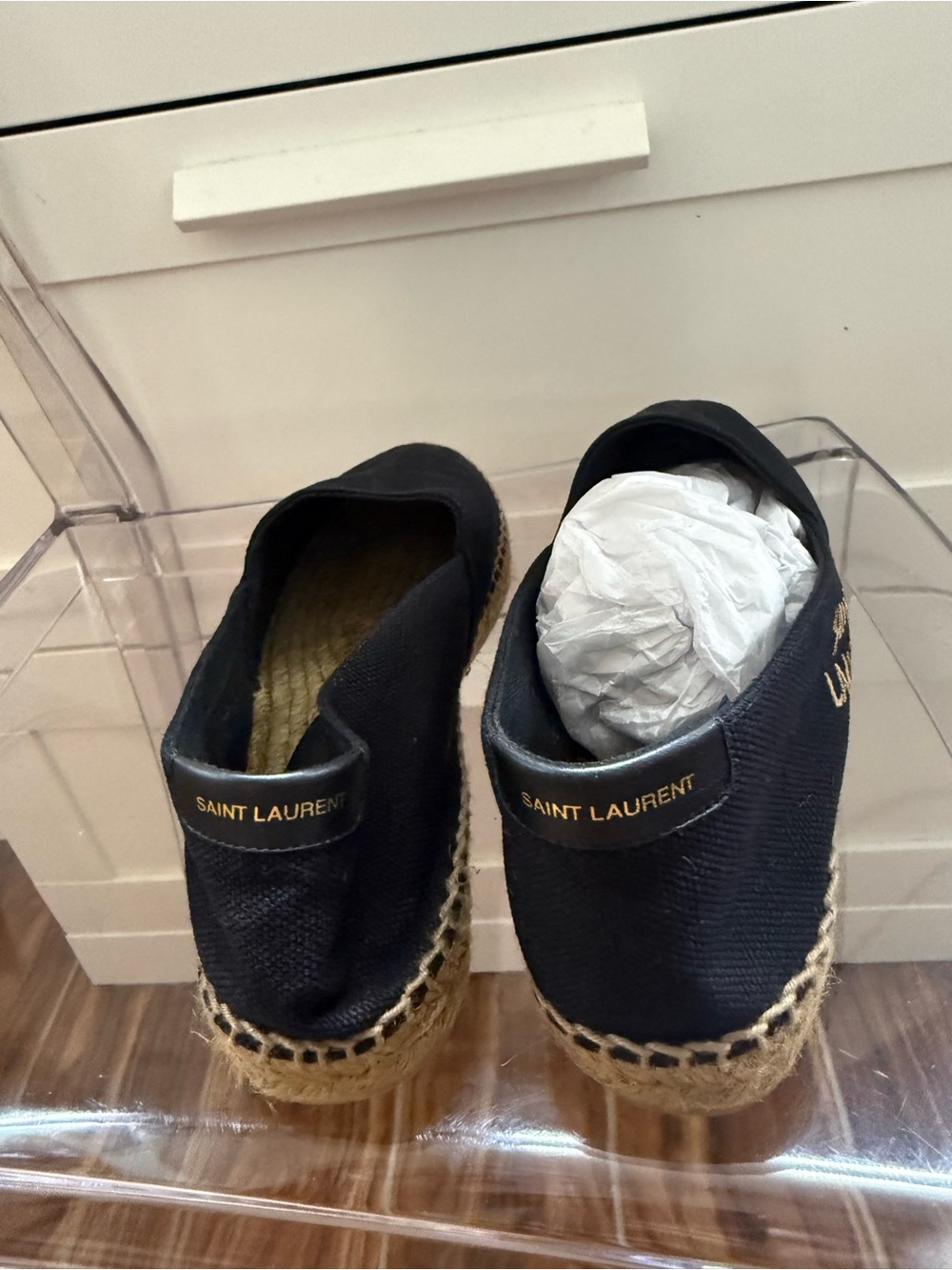 Saint Laurent Black Canvas Espadrilles with Jute Trim - Picture 3 of 5